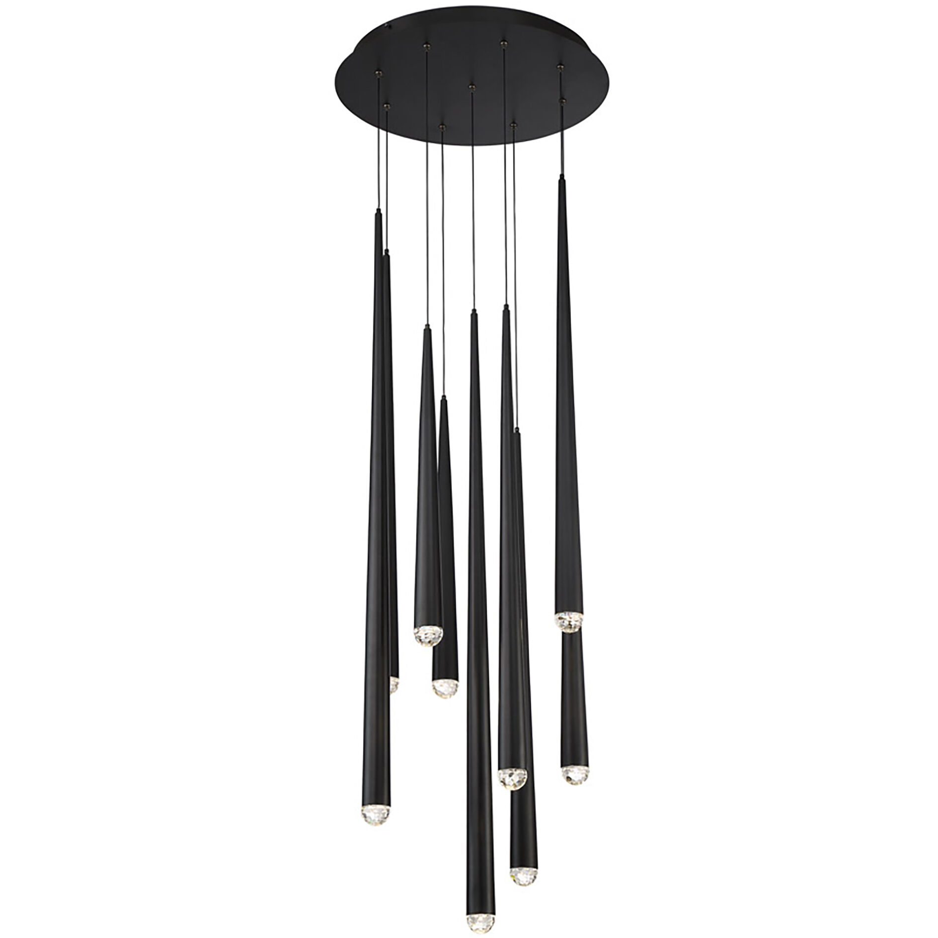 Cascade LED 17 inch Black Multi-Light Pendant Ceiling Light in 9, Round, 37in.
