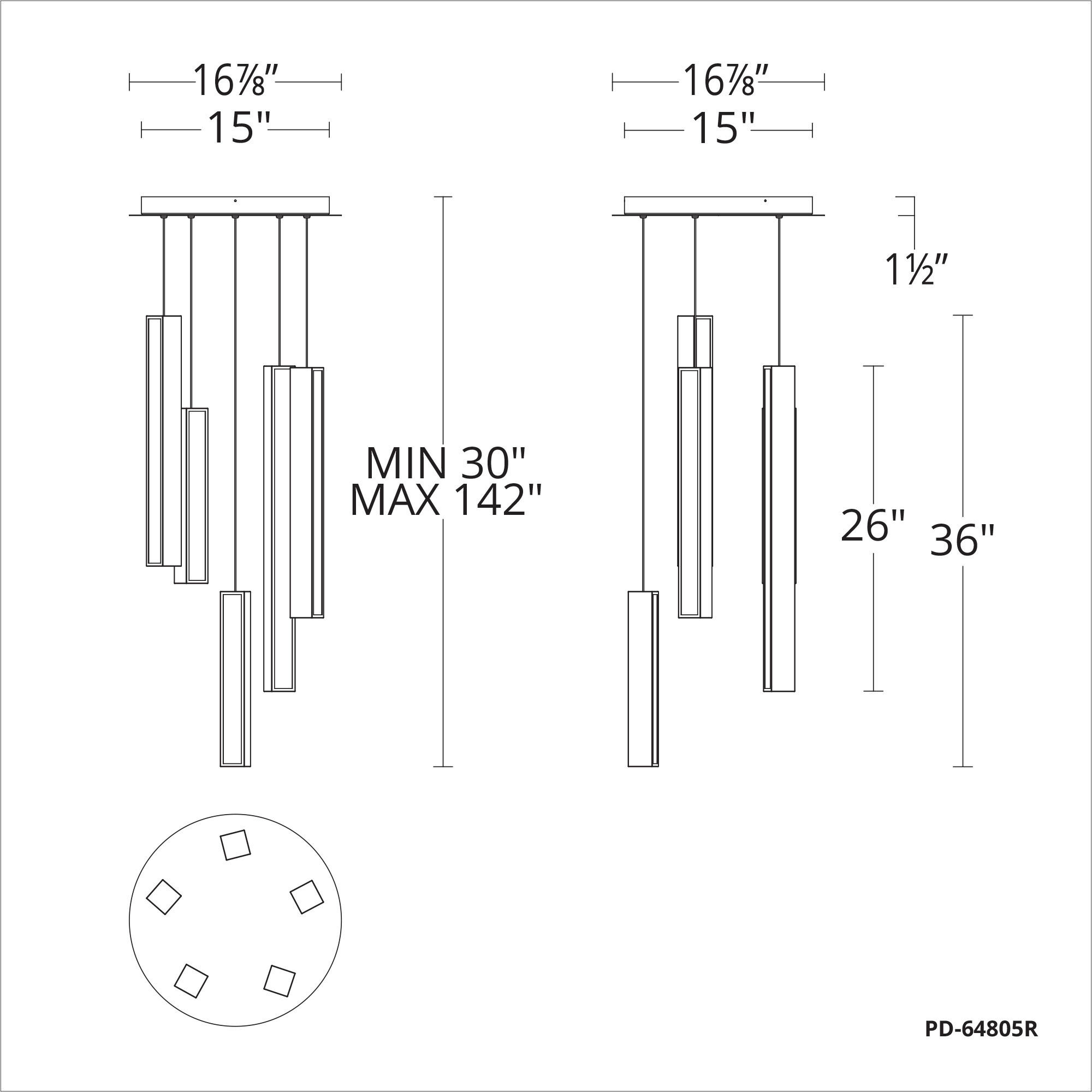 Chaos LED 17 inch Black Aged Brass Multi-Light Pendant Ceiling Light in 5, 17in., Black Aged Brass/Black