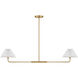 Minimalist 2 Light 44 inch Natural Brass Linear Chandelier Ceiling Light