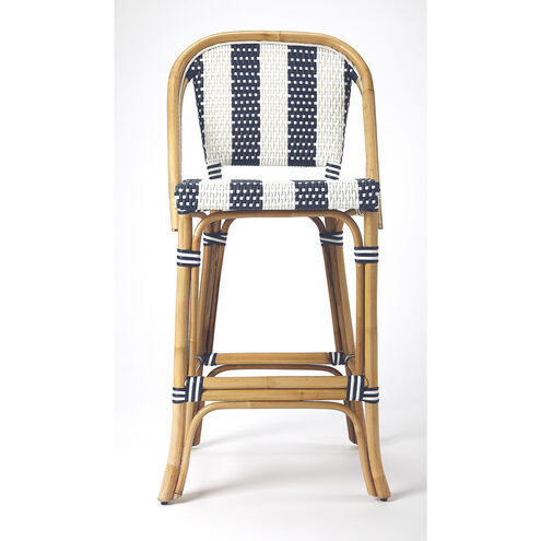 Designer'S Edge Lila Blue & White Stripe Rattan 41 inch Blue Barstool