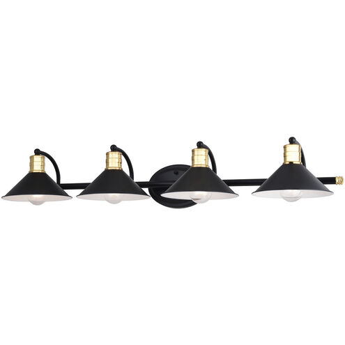 Akron LED 38 inch Matte Black and Natural Brass Bathroom Light Wall Light in 4