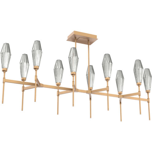 Aalto LED Novel Brass Linear Pendant Ceiling Light in Optic Rib Smoke, 2700K LED