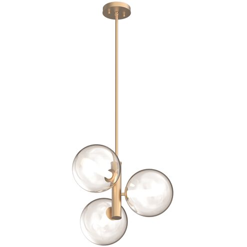 Courcelette 3 Light Venetian Brass Pendant Ceiling Light in Clear Glass