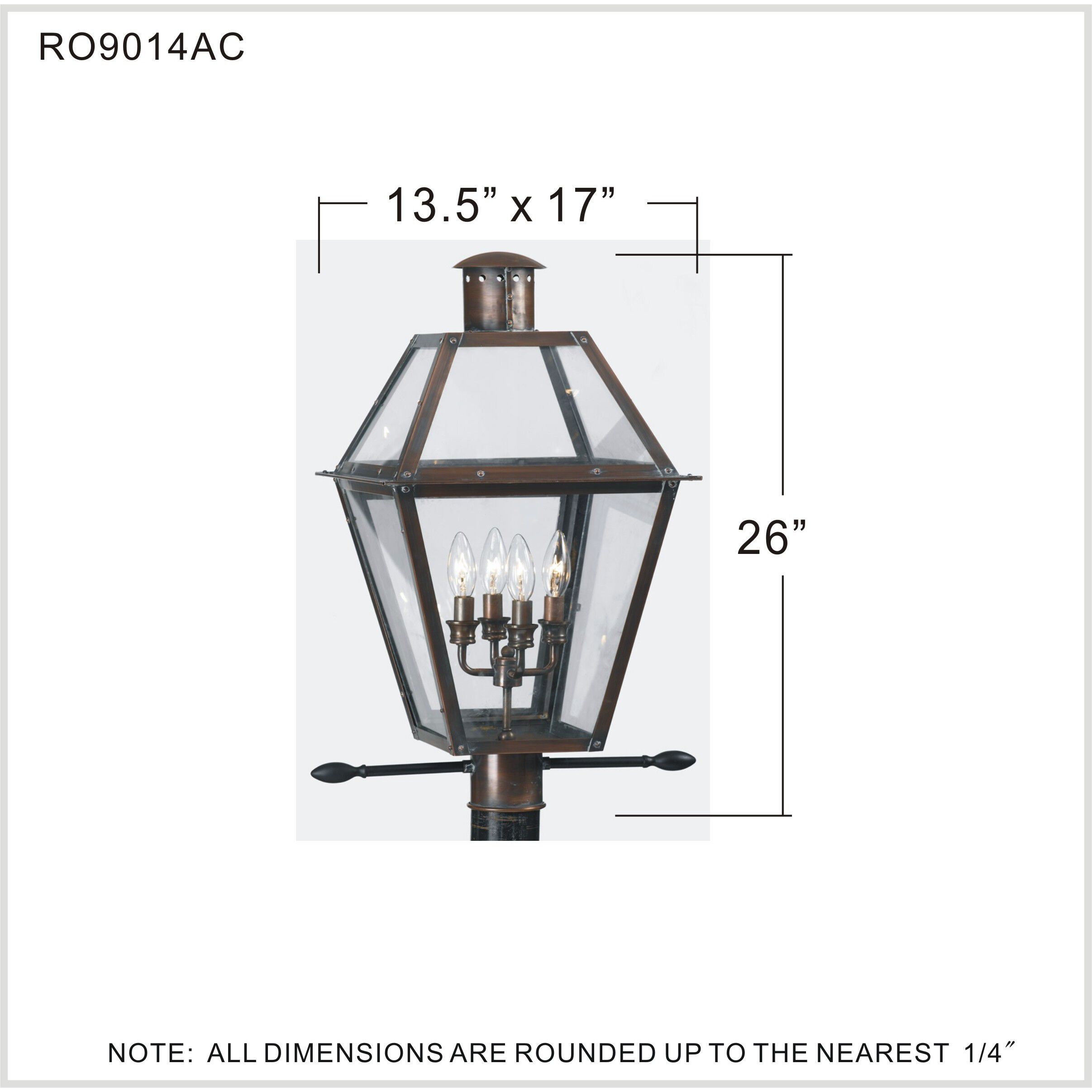 Rue De Royal 4 Light 26 inch Aged Copper Outdoor Post Lantern