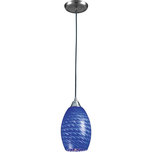 Mulinello 1 Light 6 inch Satin Nickel Mini Pendant Ceiling Light in Sapphire Glass, Incandescent