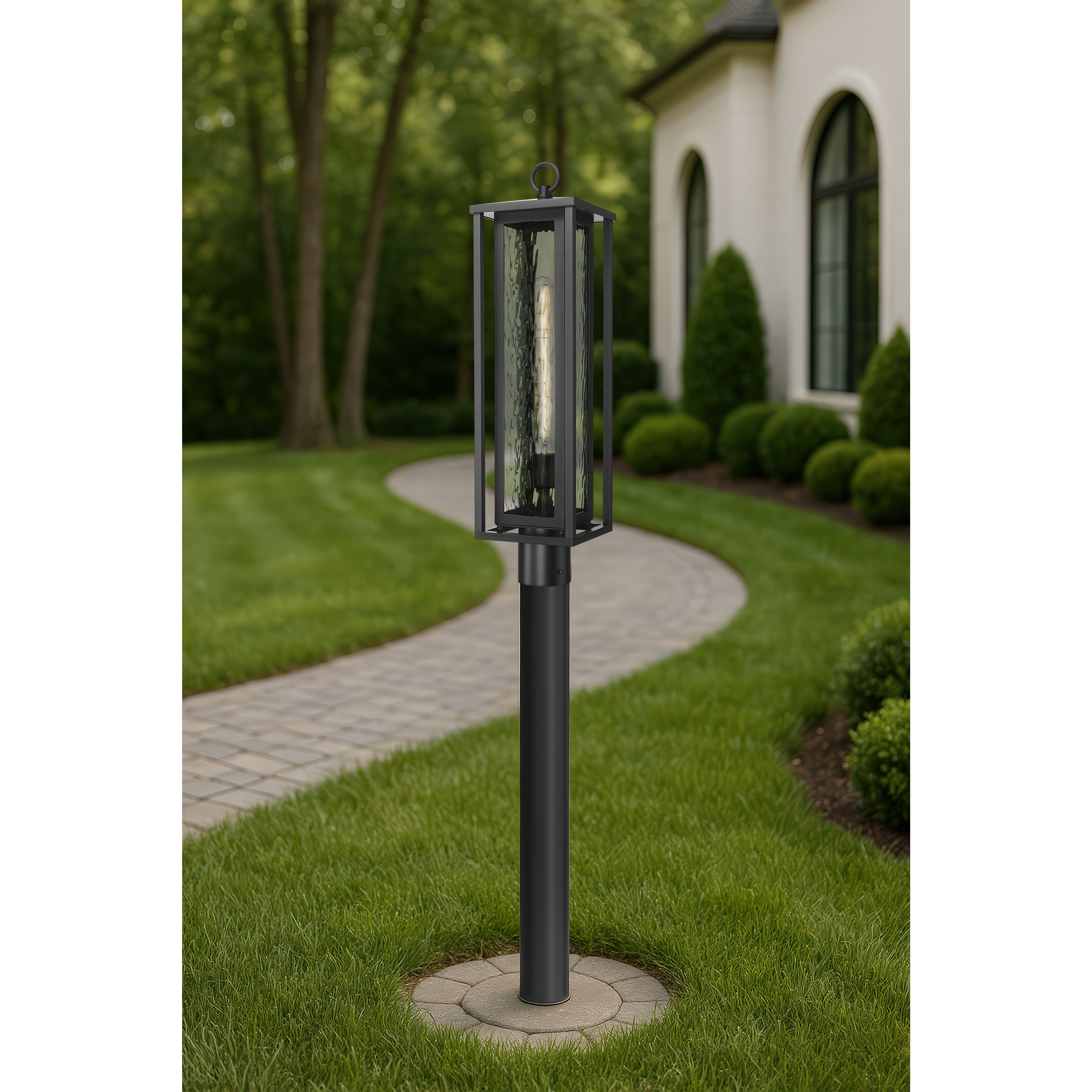 Ashland 1 Light 25.38 inch Matte Black Outdoor Post Lantern in Waterglass