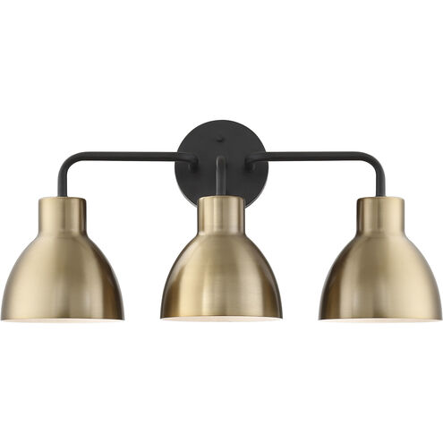 Sloan 3 Light 22 inch Matte Black and Burnished Brass Vanity Light Wall Light