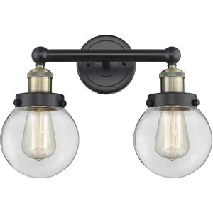 Beacon 2 Light 15.5 inch Black Antique Brass and Clear Bath Vanity Light Wall Light