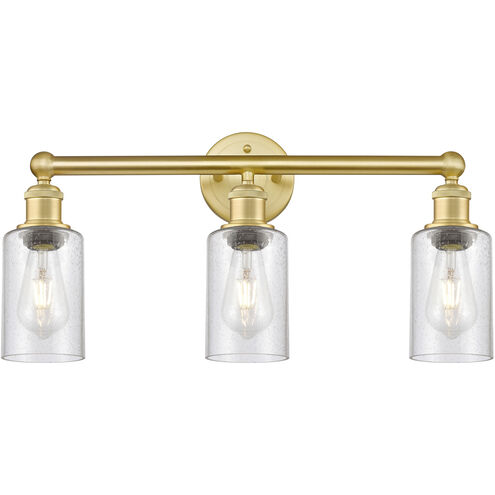 Clymer 3 Light 21.88 inch Satin Gold Bath Vanity Light Wall Light in Seedy Glass