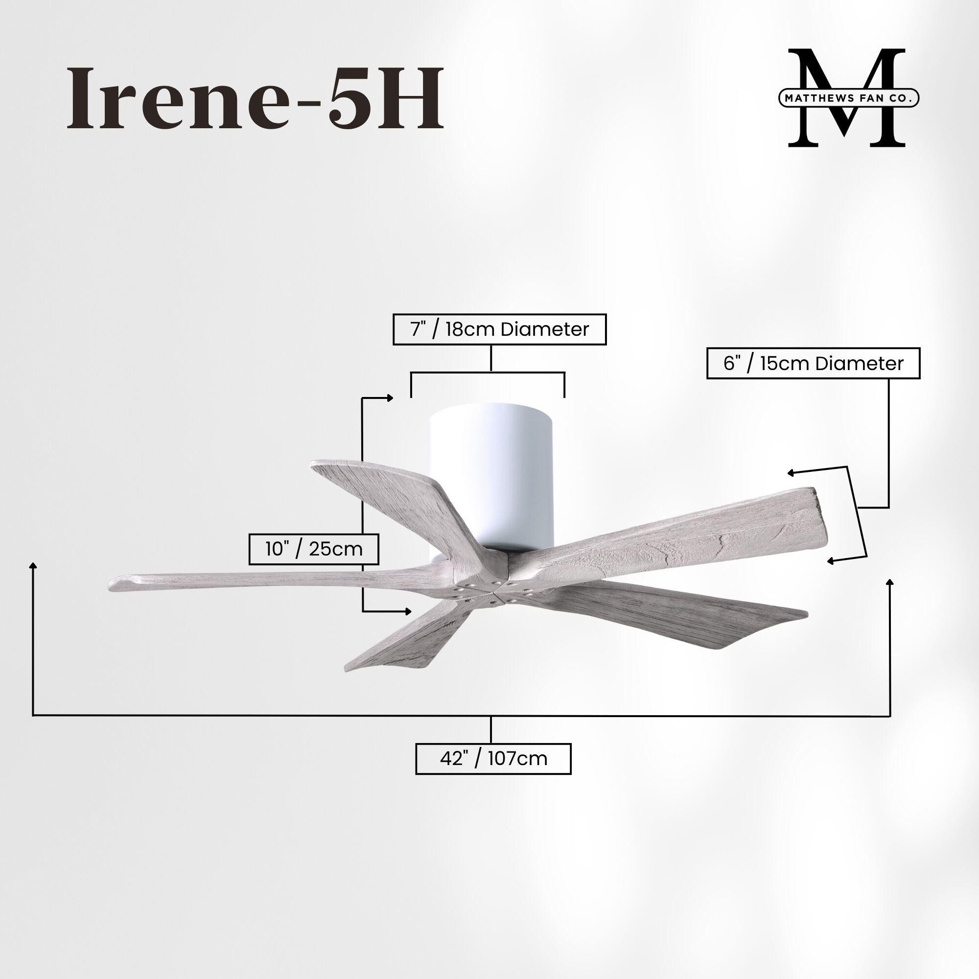 Atlas Irene-5H 42 inch Gloss White with Barn Wood Tone Blades Flush Mount Paddle Fan, Flush Mounted