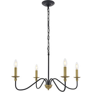 Rohan 4 Light 30 inch Matte Black and Brass Chandelier Ceiling Light in Brass and Black