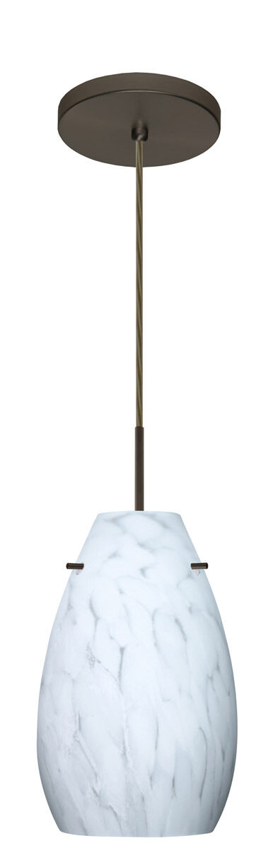 Pera 1 Light Bronze Pendant Ceiling Light in Carrera Glass, Incandescent