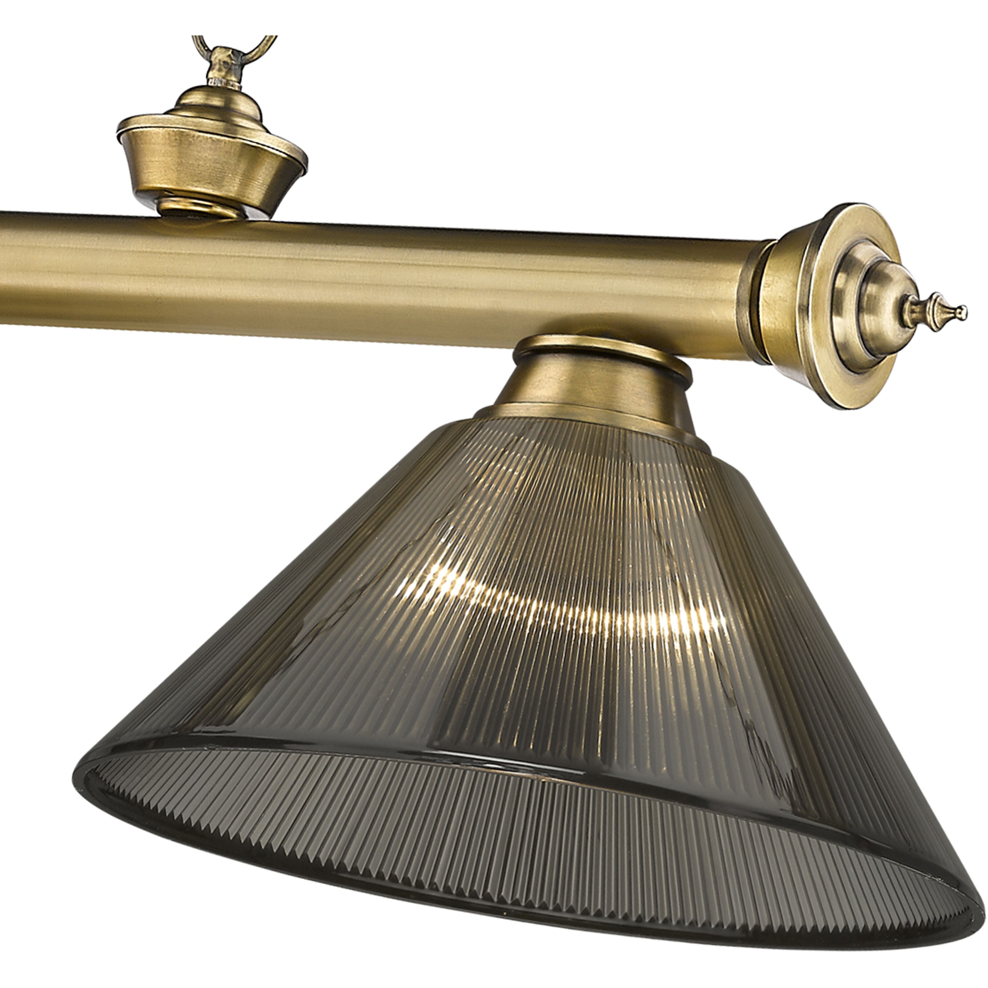 Cordon 3 Light 57.25 inch Rubbed Brass Billiard Ceiling Light in Smoke Acrylic
