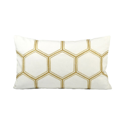 Hex 20 X 5.5 inch Snow/Gold Decorative Pillow