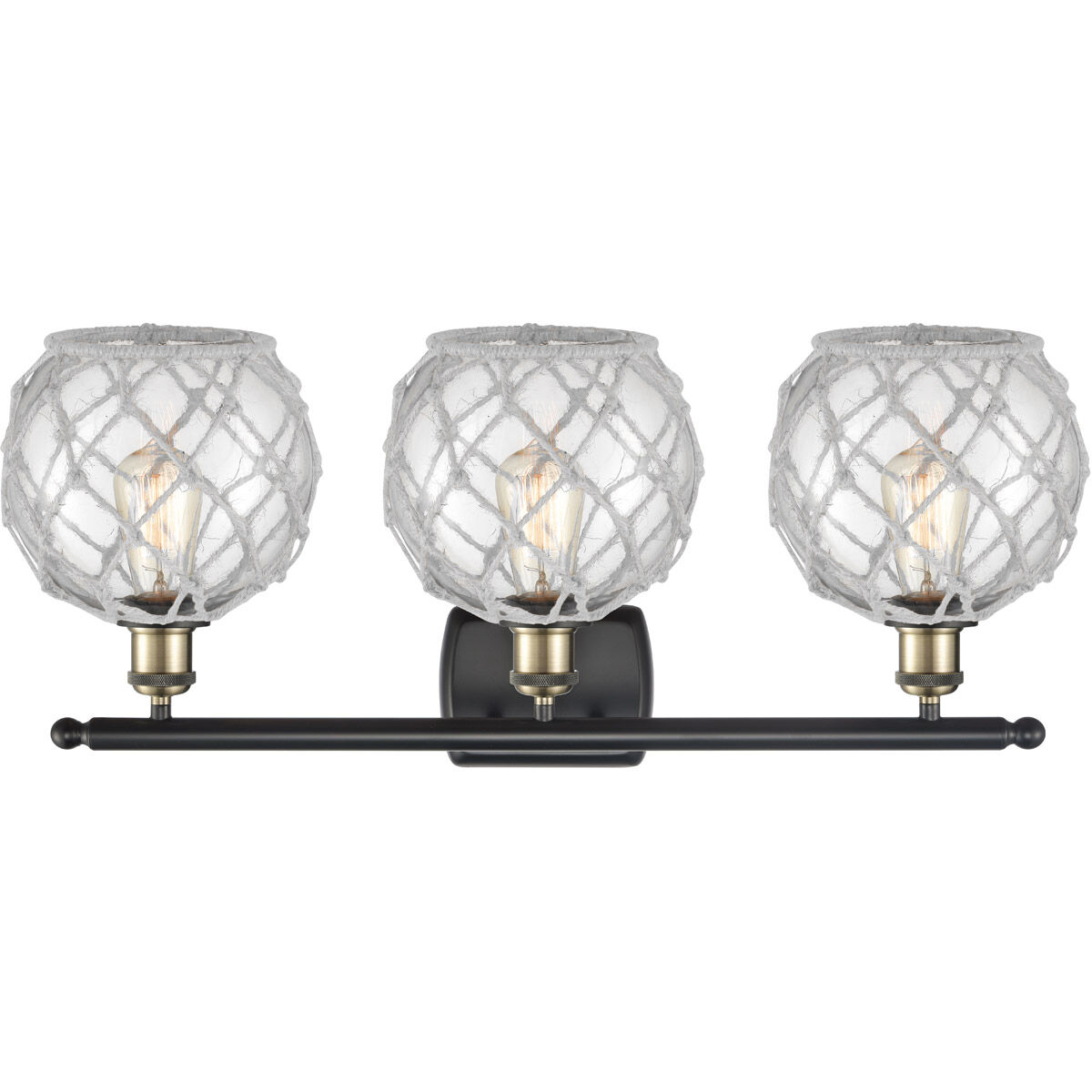 Ballston Farmhouse Rope LED 26 inch Black Antique Brass Bath Vanity Light Wall Light in Clear Glass with White Rope, Ballston