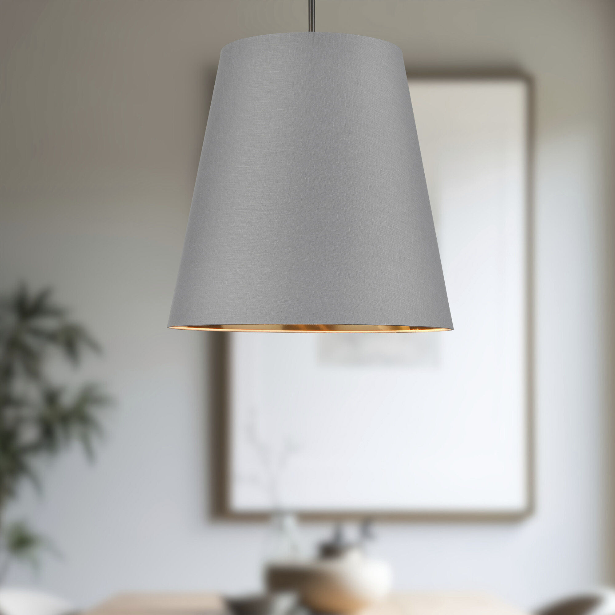 Calor Pendant Ceiling Light in Gray Linen With Gold Parchment and Urban Bronze