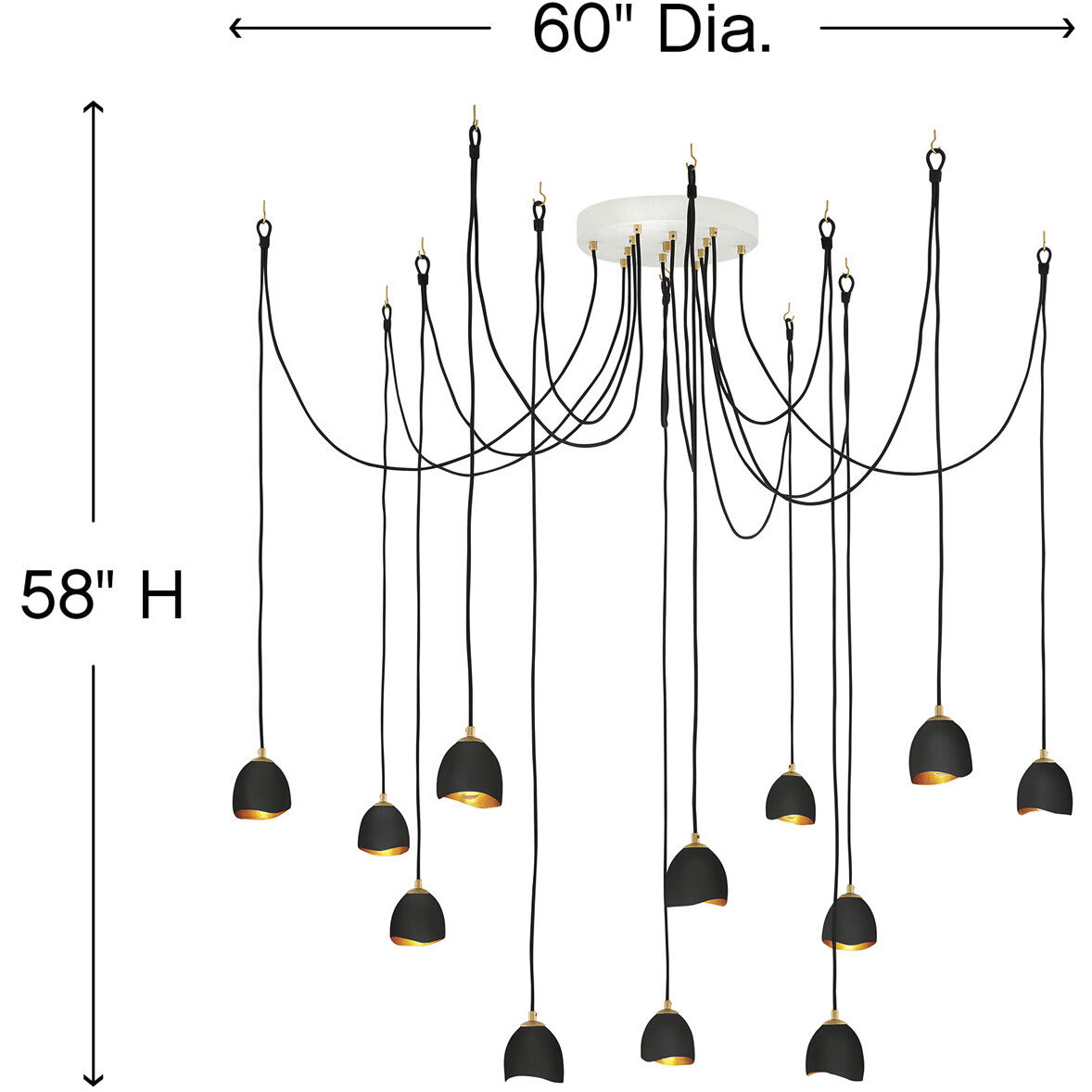 Lisa McDennon Nula 12 Light 18.5 inch Shell Black with Gold Leaf Indoor Chandelier Ceiling Light