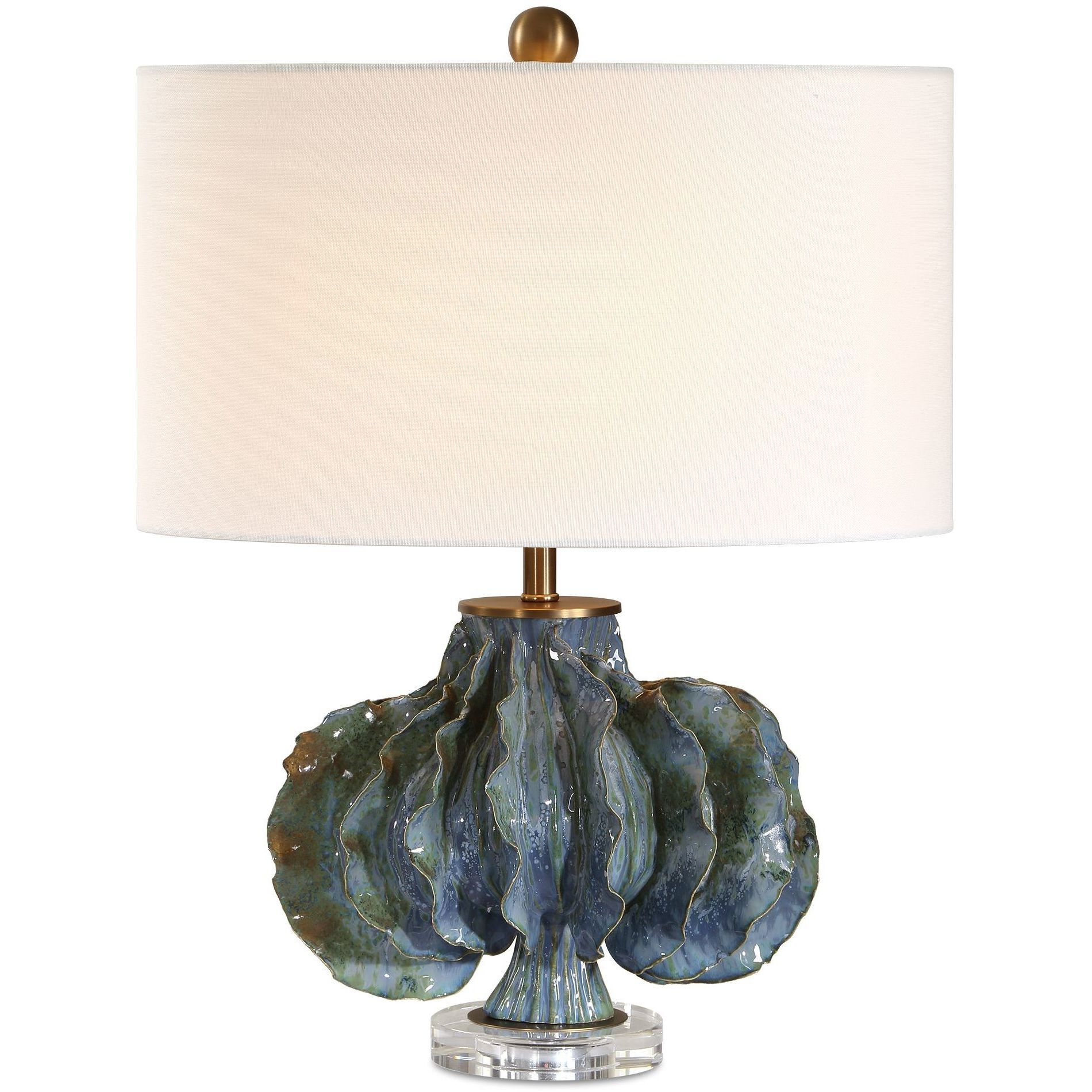 Ruffle Up 23 inch 150 watt Blue and Green and Brown Glaze with Antique Brass Table Lamp Portable Light