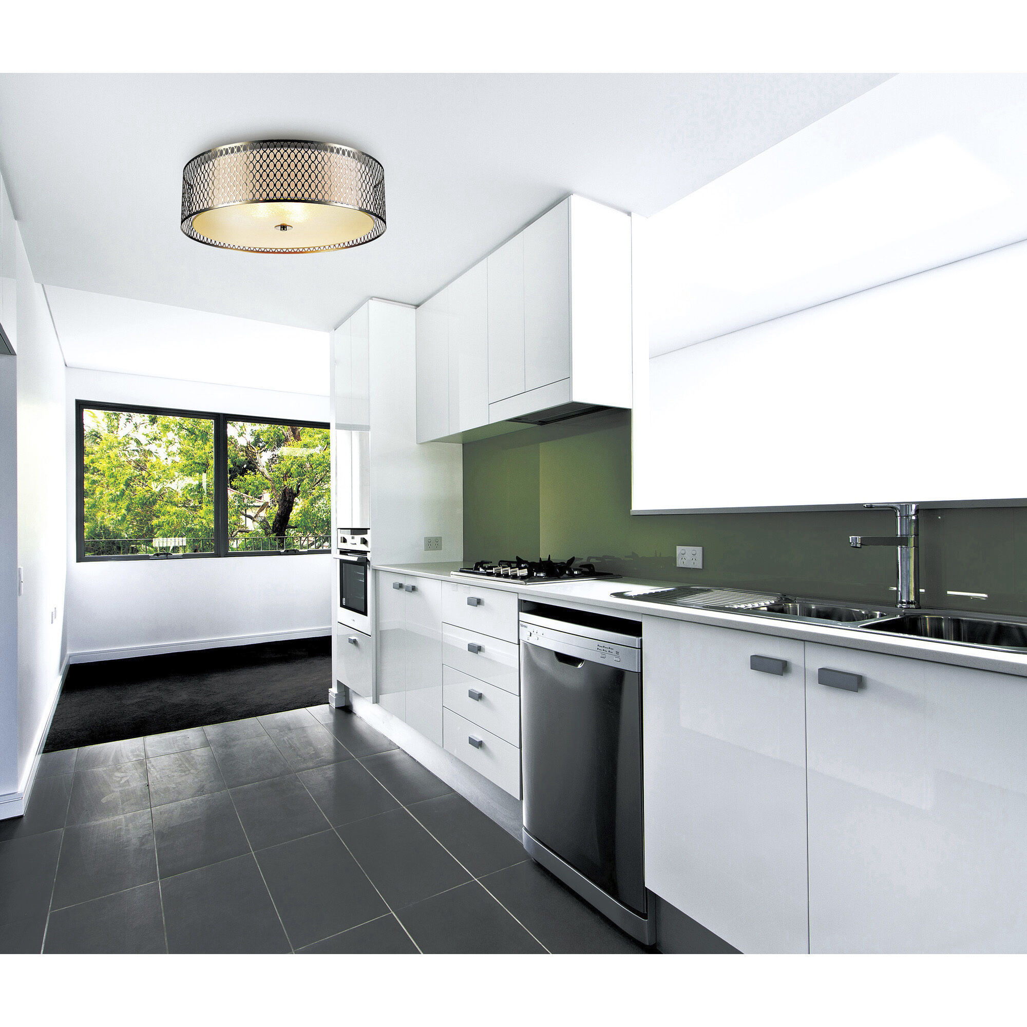 Mikayla 3 Light 17 inch Satin Nickel Drum Shade Flush Mount Ceiling Light