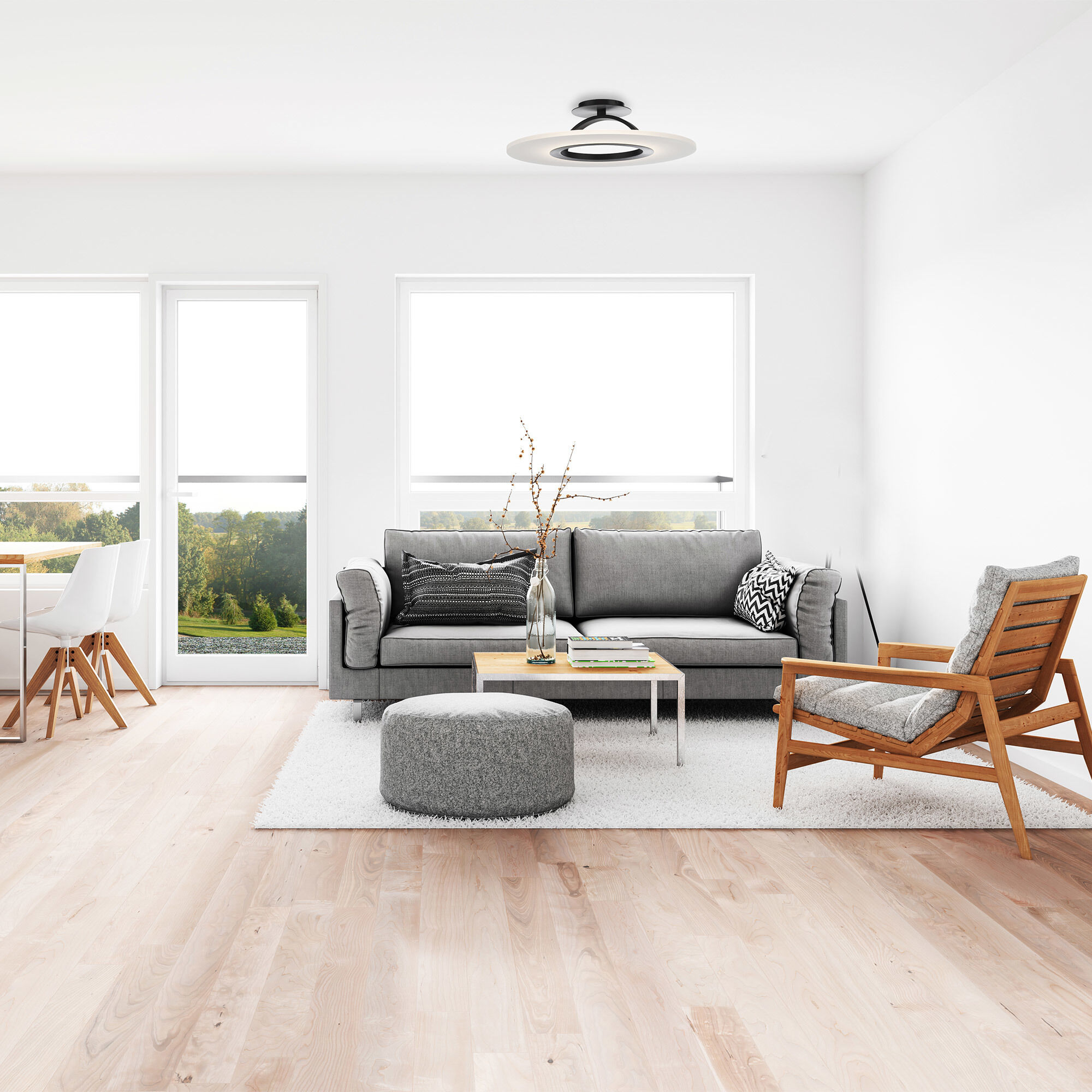 Elektron LED 20 inch Black Semi-Flush Mount Ceiling Light, dweLED