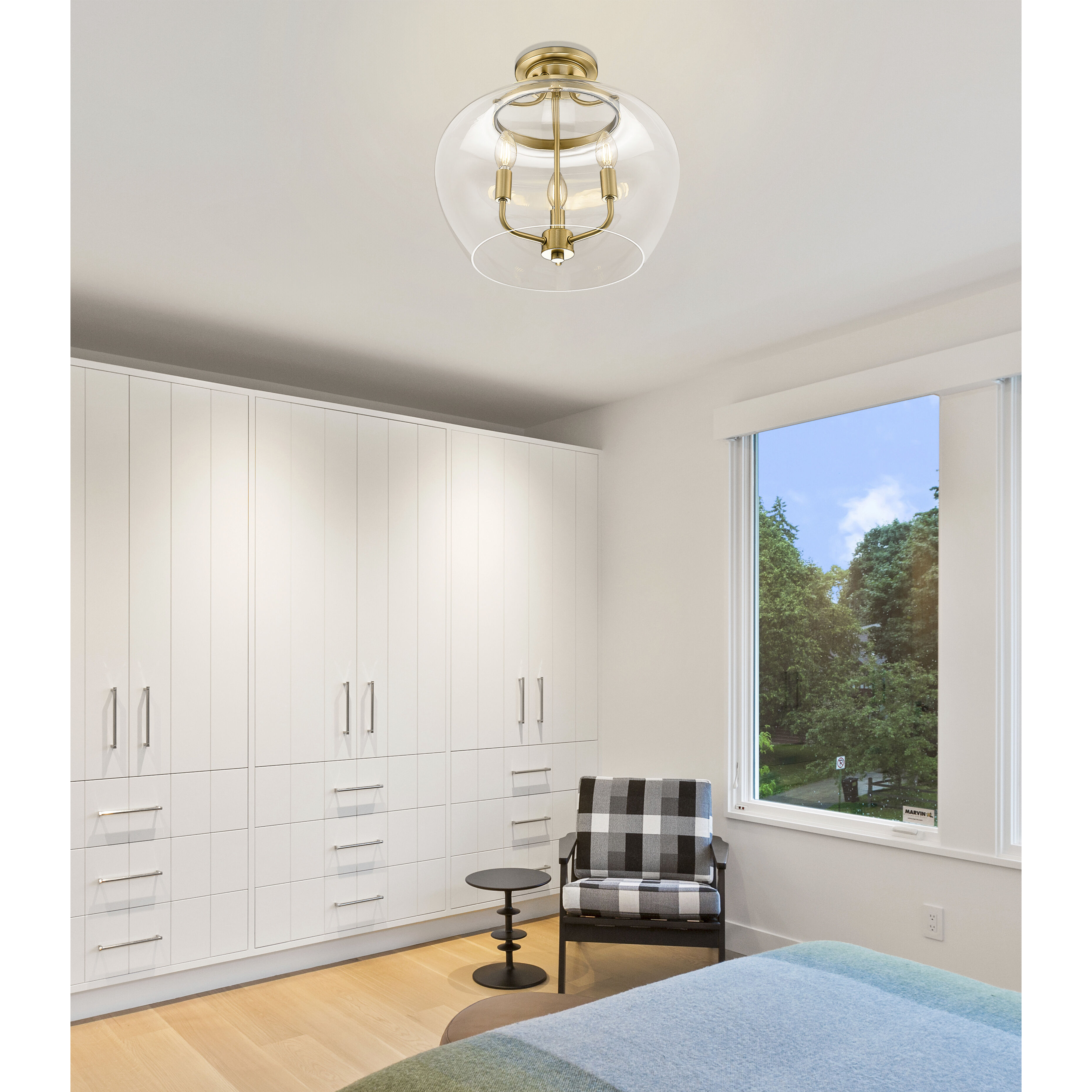 Joliet 3 Light 15.75 inch Burnished Brass Semi Flush Mount Ceiling Light