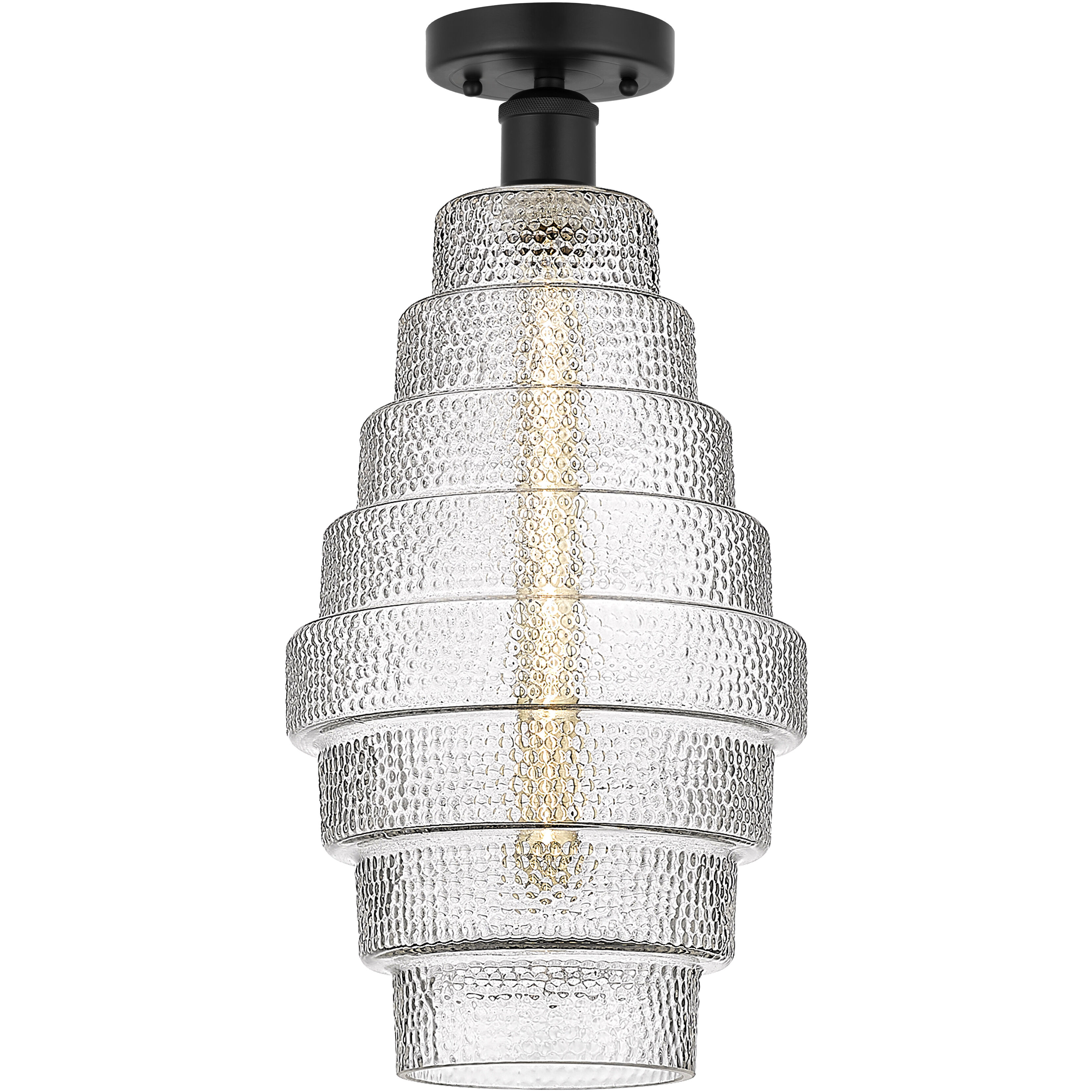 Edison Cascade LED 8 inch Matte Black Semi-Flush Mount Ceiling Light in Clear Glass