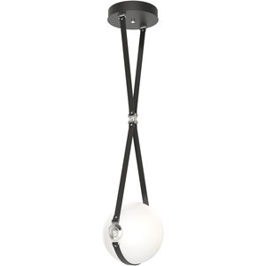 Derby LED 10.9 inch Black and Polished Nickel Pendant Ceiling Light in Leather Black/Non-Branded Plate, Black/Polished Nickel, Small