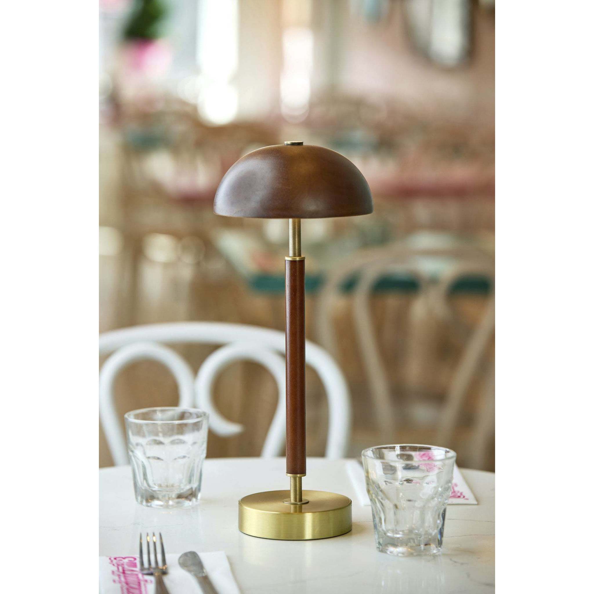 Ronny 14.63 inch 1.50 watt Walnut Wood and Antique Brass LED Cordless Table Lamp Portable Light