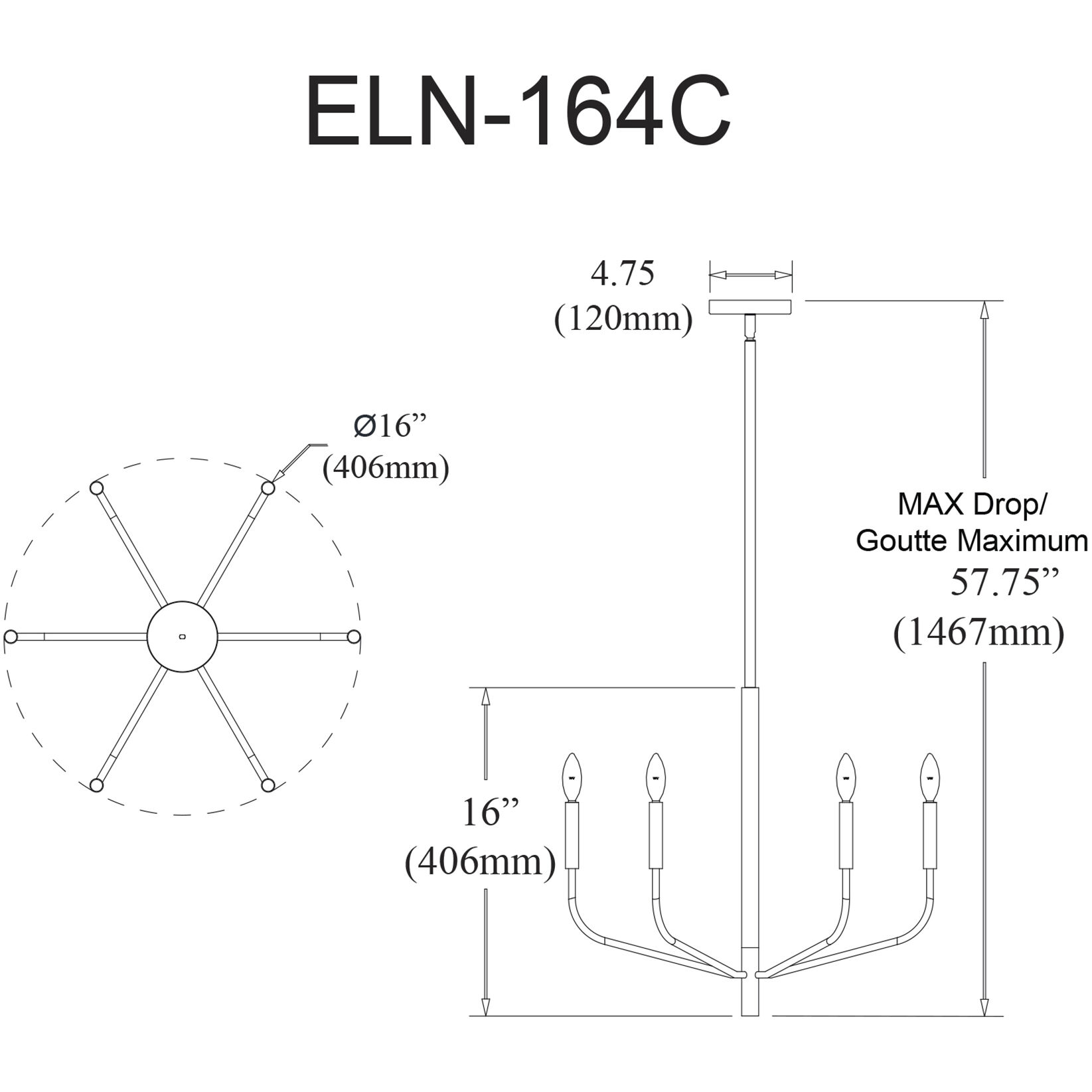 Eleanor 4 Light 16 inch Matte Black Chandelier Ceiling Light