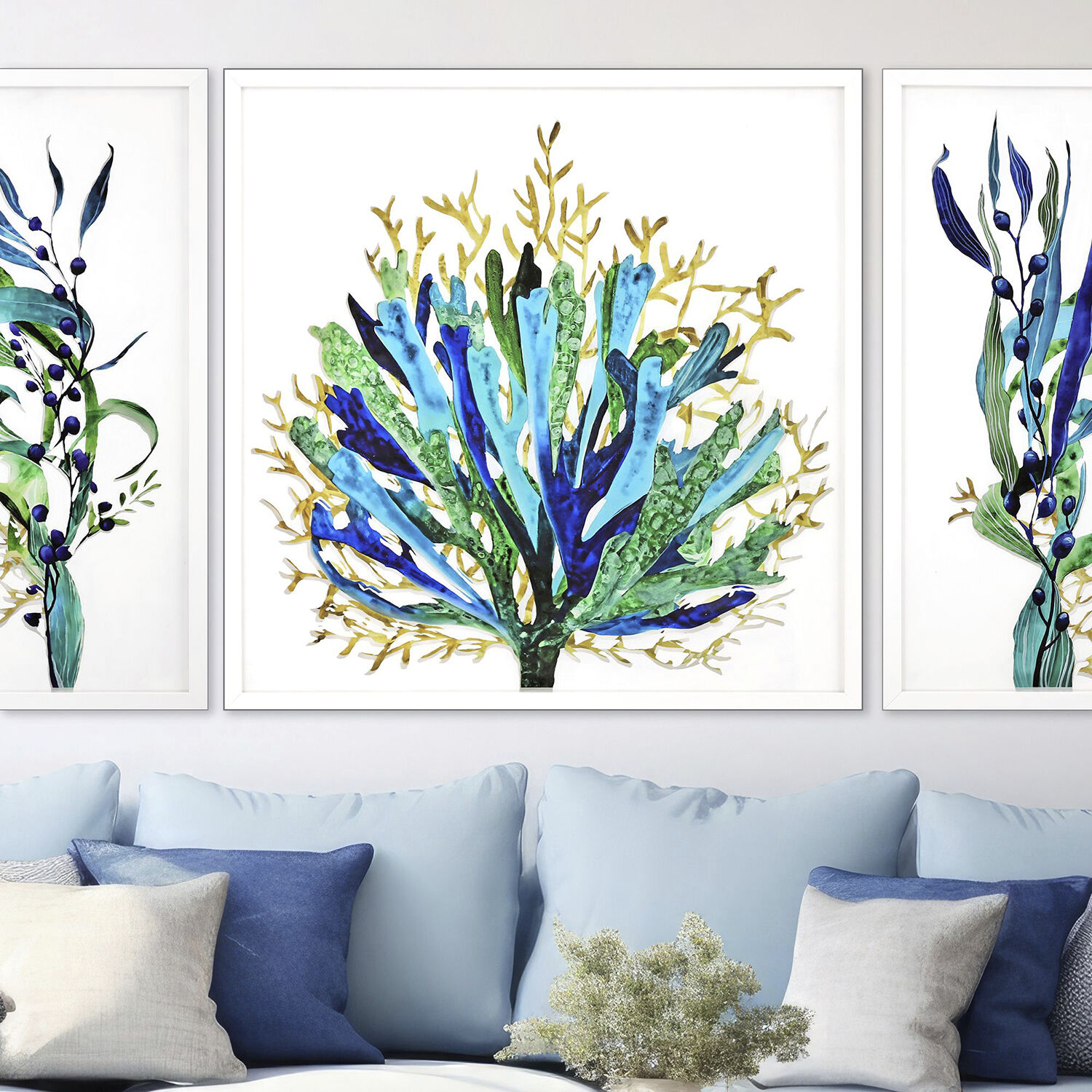 Sea Life Blue and Green and Multi and Turquoise Framed Art, The Studio
