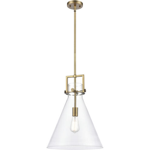 Downtown Urban Newton Cone 1 Light 14 inch Brushed Brass Pendant Ceiling Light in Clear Glass