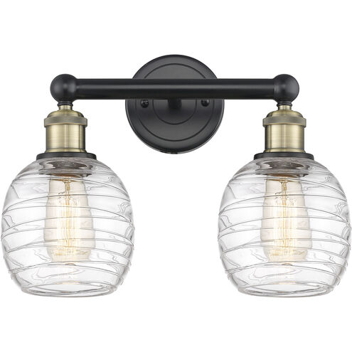 Belfast 2 Light 15 inch Black Antique Brass Bath Vanity Light Wall Light in Deco Swirl