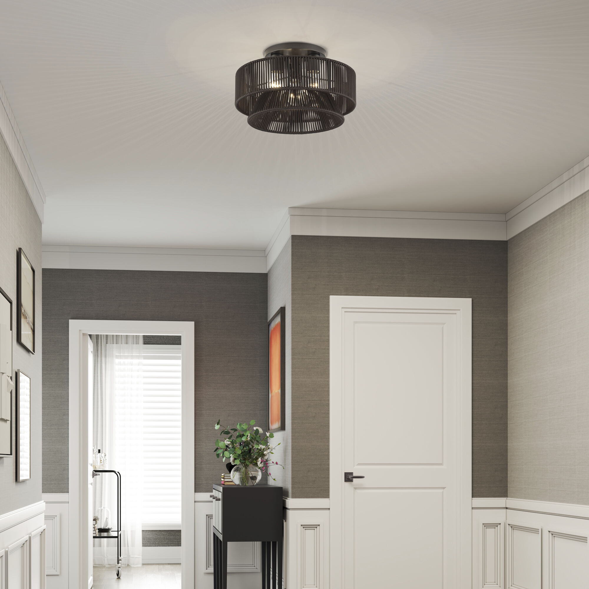 Florell 3 Light 15 inch English Bronze Semi Flush Mount Ceiling Light, Large