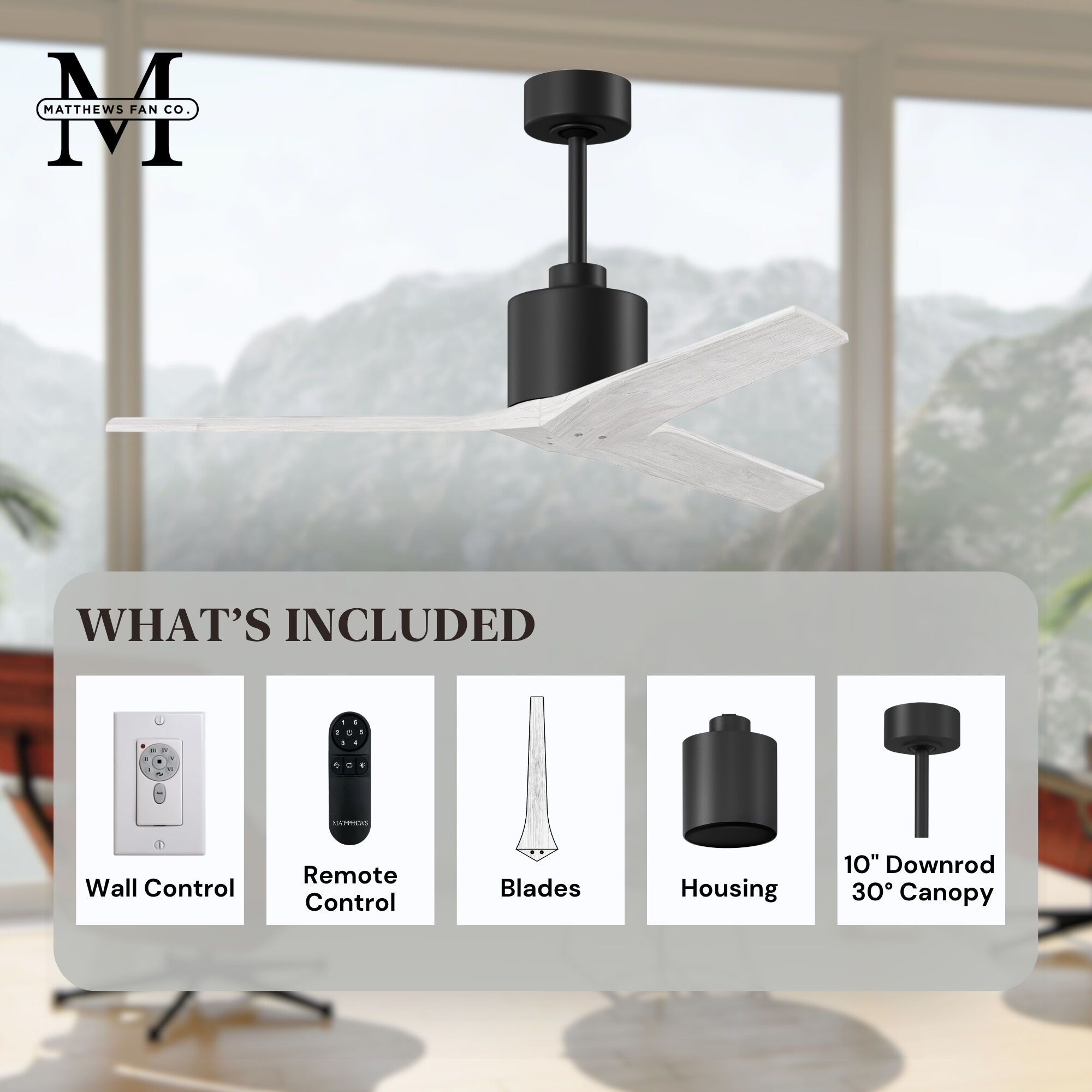 Atlas Mollywood 52 inch Matte Black with Matte White Blades Ceiling Fan, Atlas