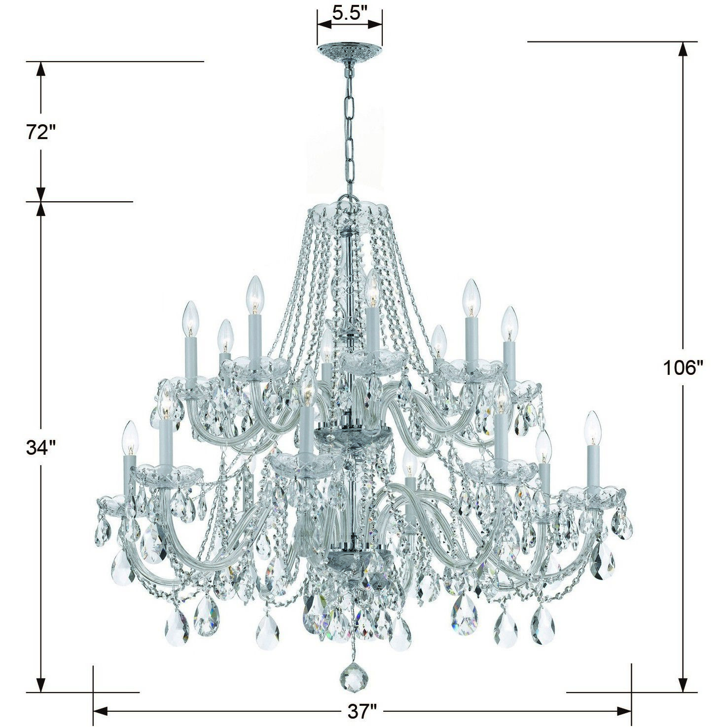 Traditional Crystal 16 Light 37 inch Polished Chrome Chandelier Ceiling Light in Clear Swarovski Strass