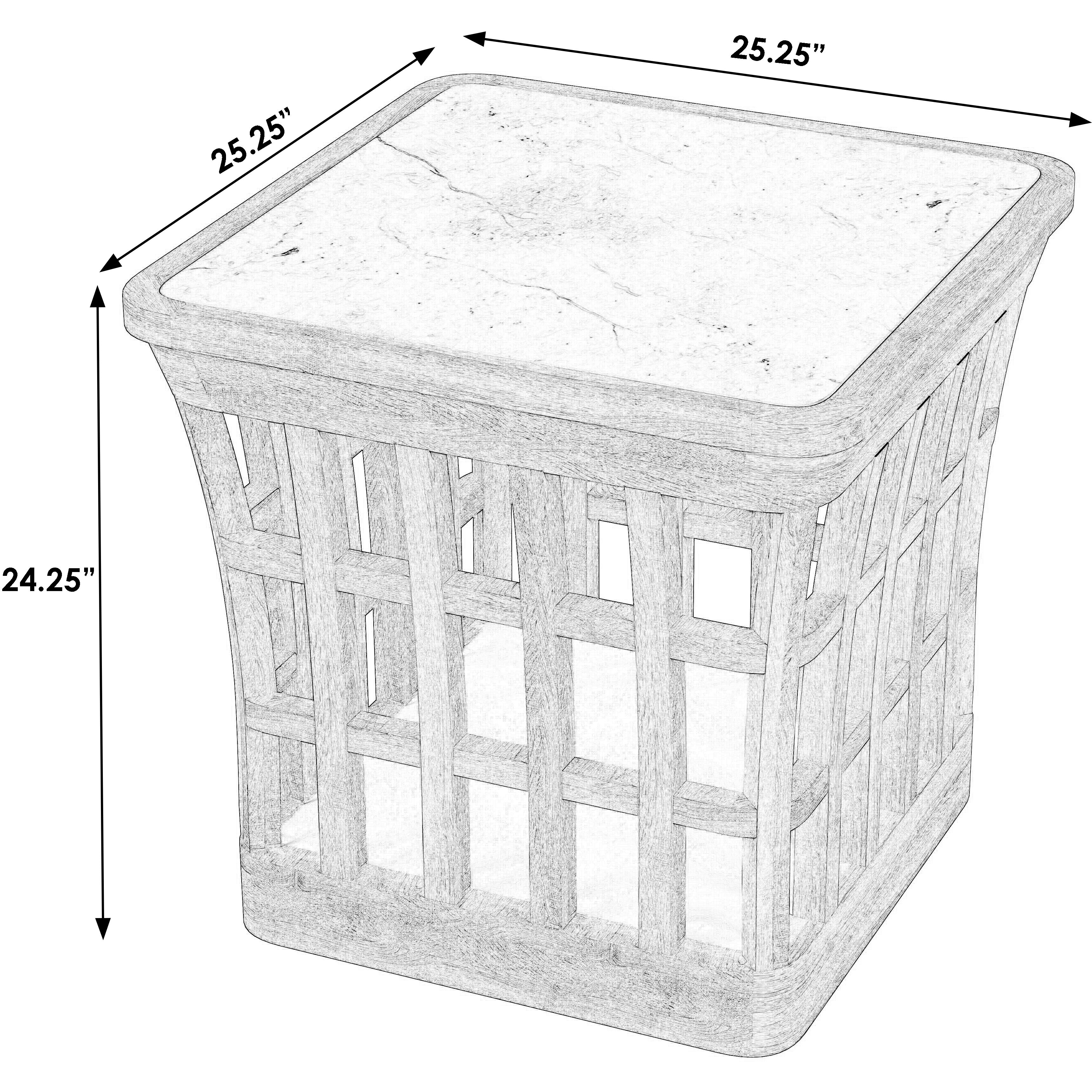 Monhegan Outdoor Teak and Marble End Table in Light Brown