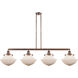 Franklin Restoration Large Oxford 4 Light 54 inch Antique Copper Island Light Ceiling Light in Matte White Glass, Franklin Restoration