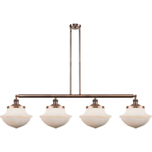Franklin Restoration Large Oxford 4 Light 54 inch Antique Copper Island Light Ceiling Light in Matte White Glass, Franklin Restoration