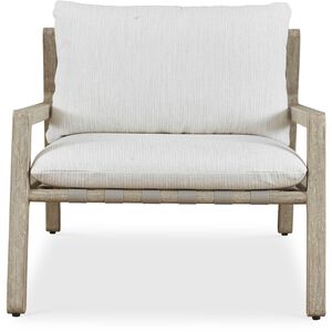 Strapped Ivory Rattan and Cerused Wheat Mahogany Wood Outdoor Lounge Chair