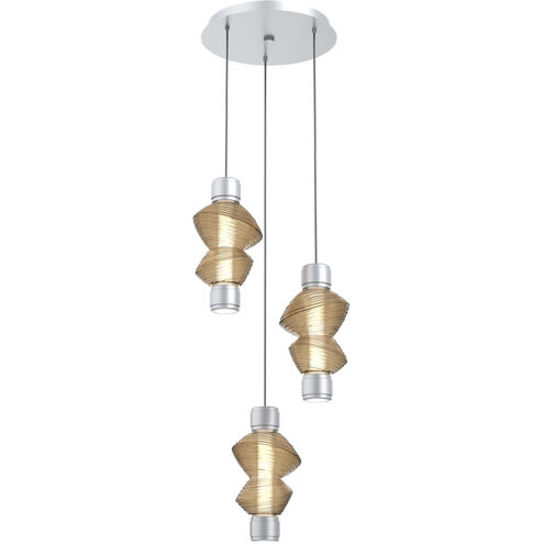 Mesa Mandrel LED Classic Silver Multi Pendant Chandelier Ceiling Light in 3000K LED, Bronze Blown Glass