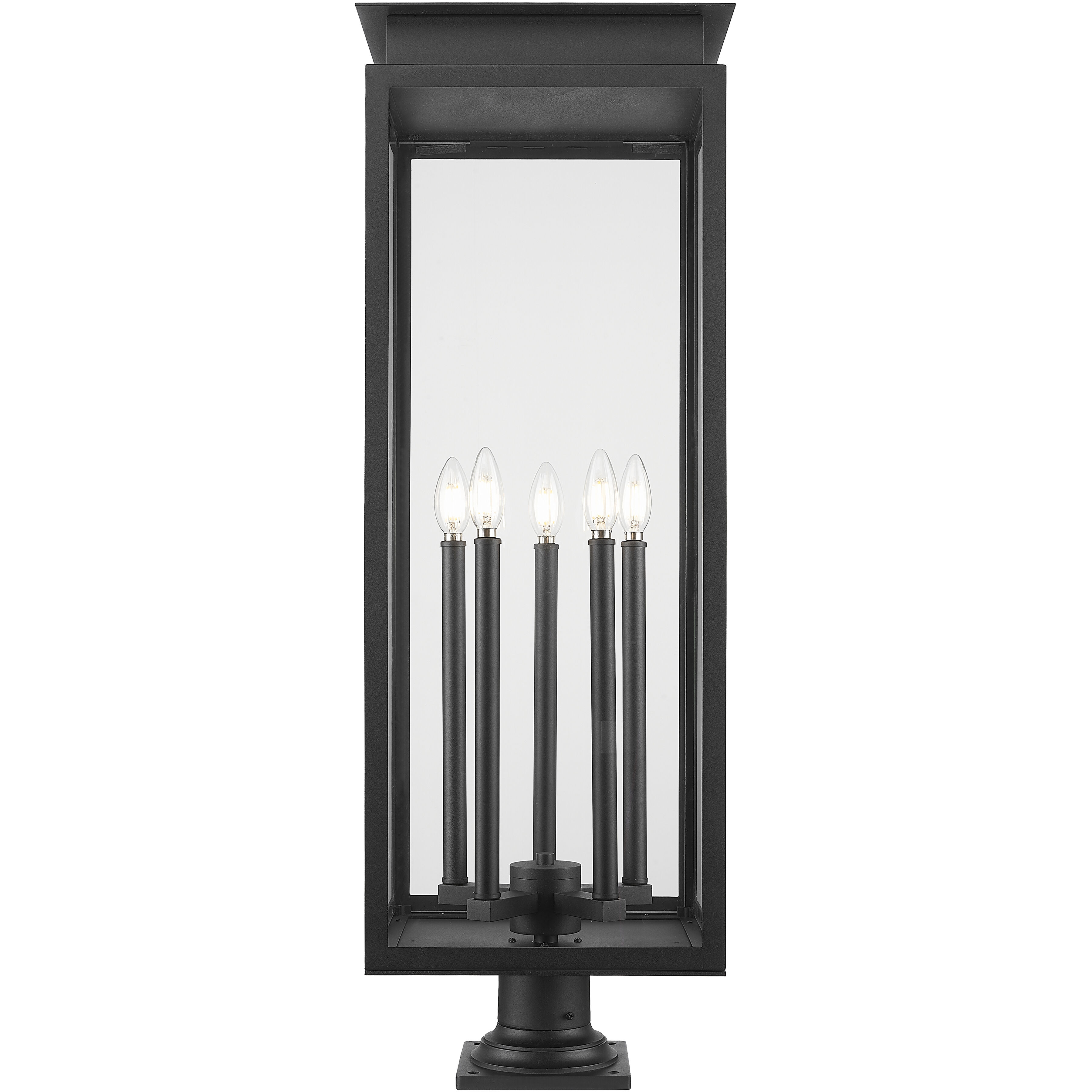 Nova 5 Light 37 inch Black Outdoor Pier Mounted Fixture in Clear Glass