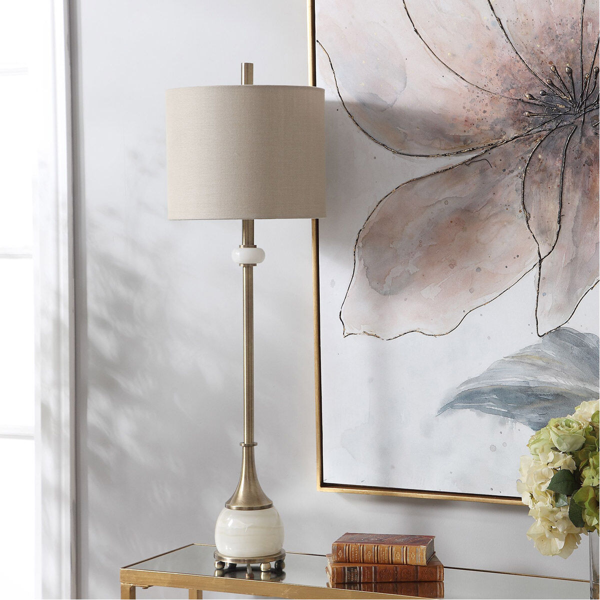 Natania 35 inch 100 watt Plated Brass Buffet Lamp Portable Light