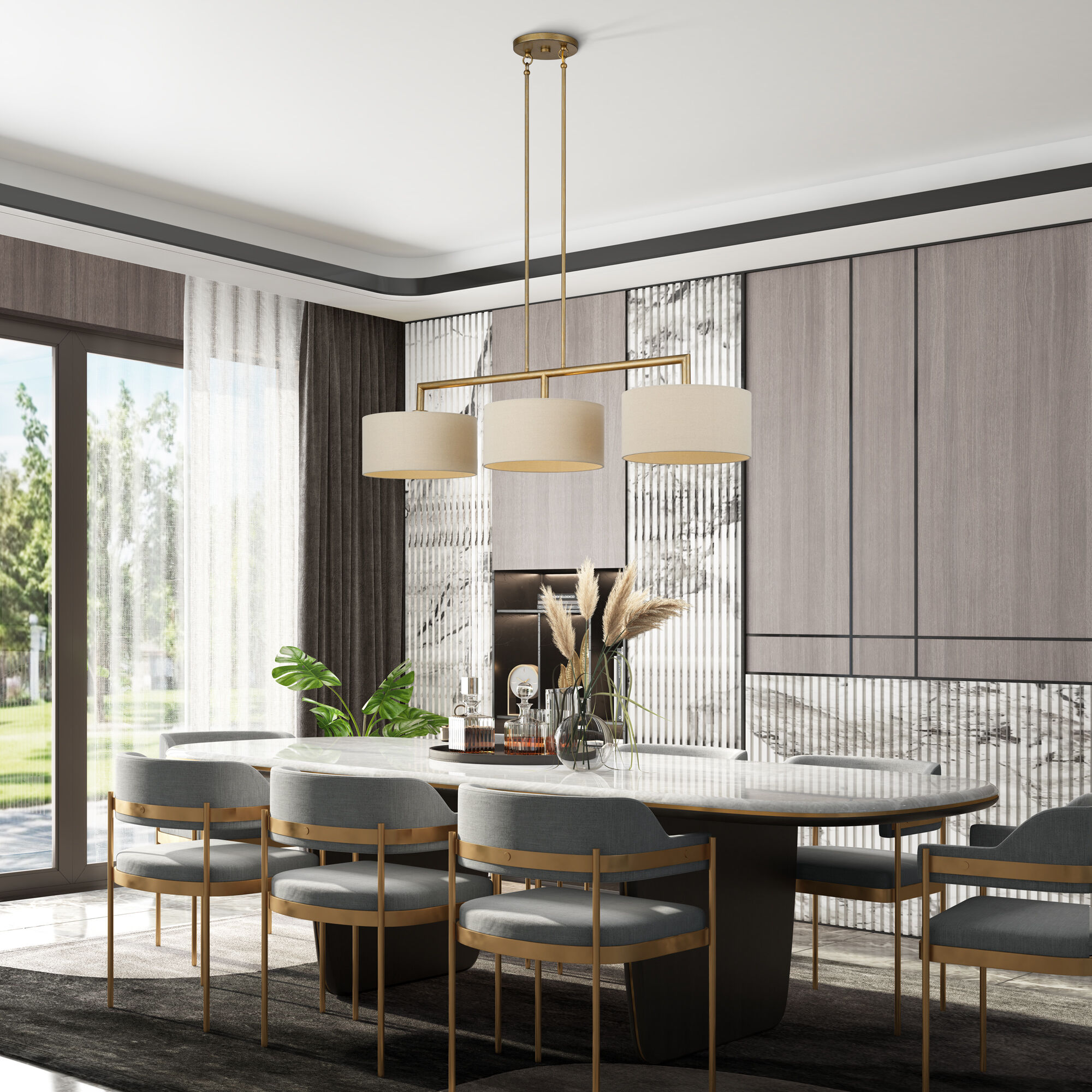 Bellingham 3 Light 51 inch Antique Gold Leaf Linear Chandelier Ceiling Light, Extra Large