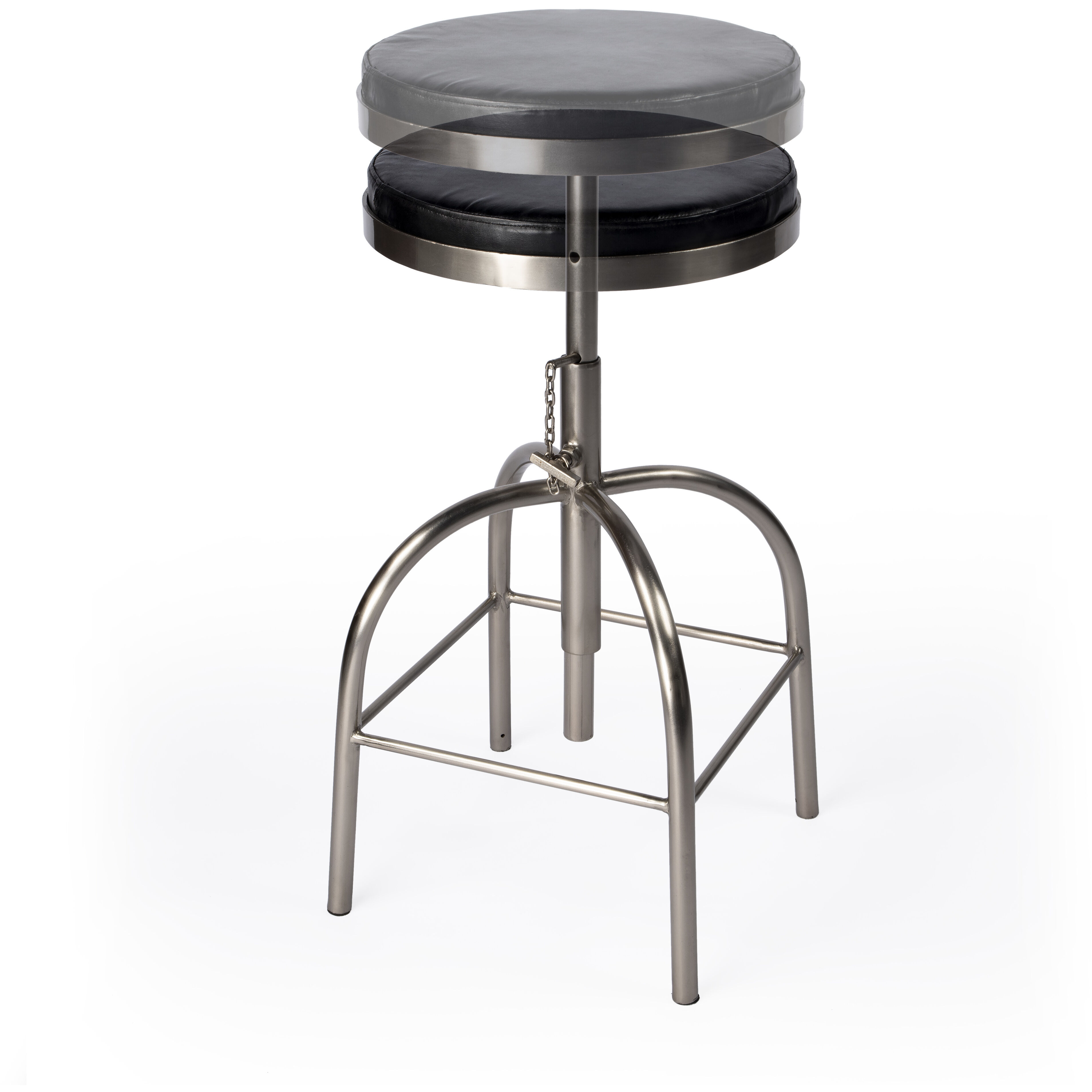Clyde Leather 25" Adjustable Bar Stool in Black