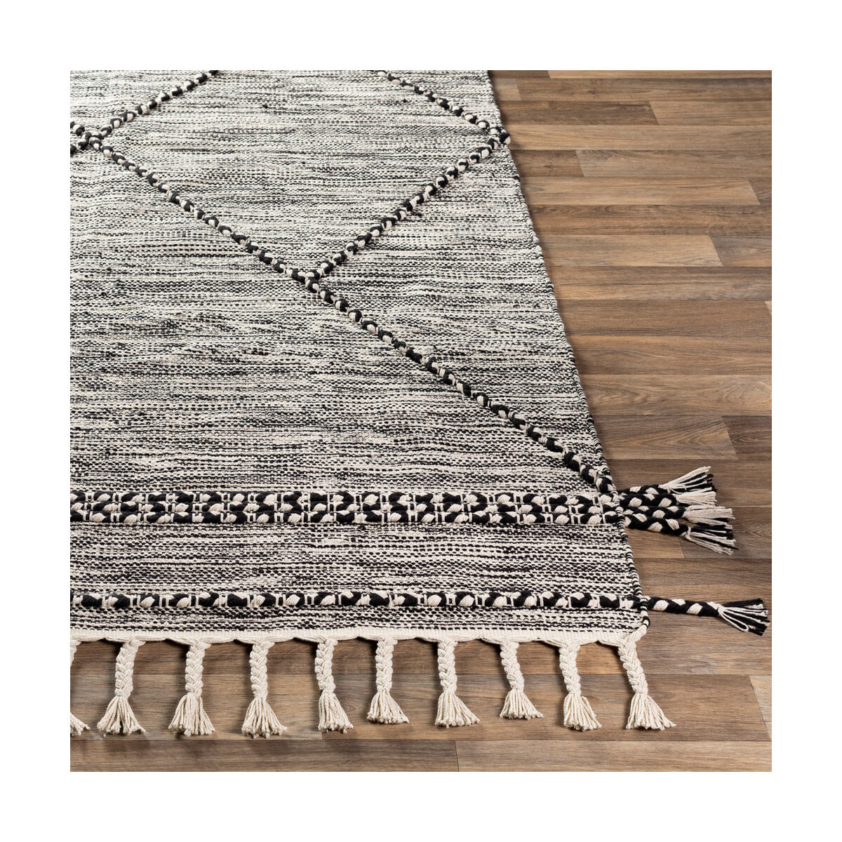 Zanafi 108 X 72 inch Black/Cream Handmade Rug in 6 x 9