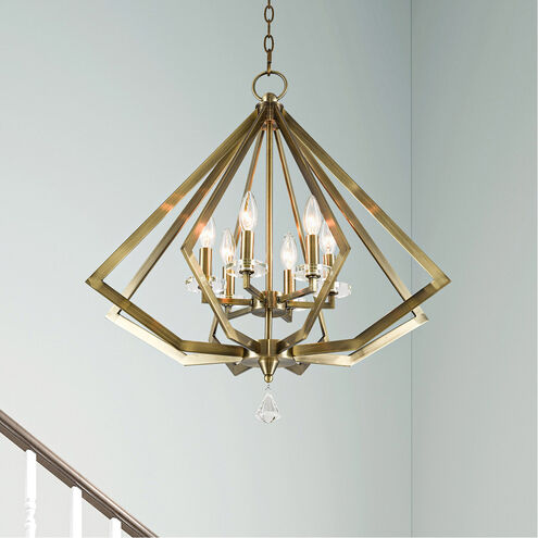 Diamond 6 Light 25 inch Antique Brass Chandelier Ceiling Light