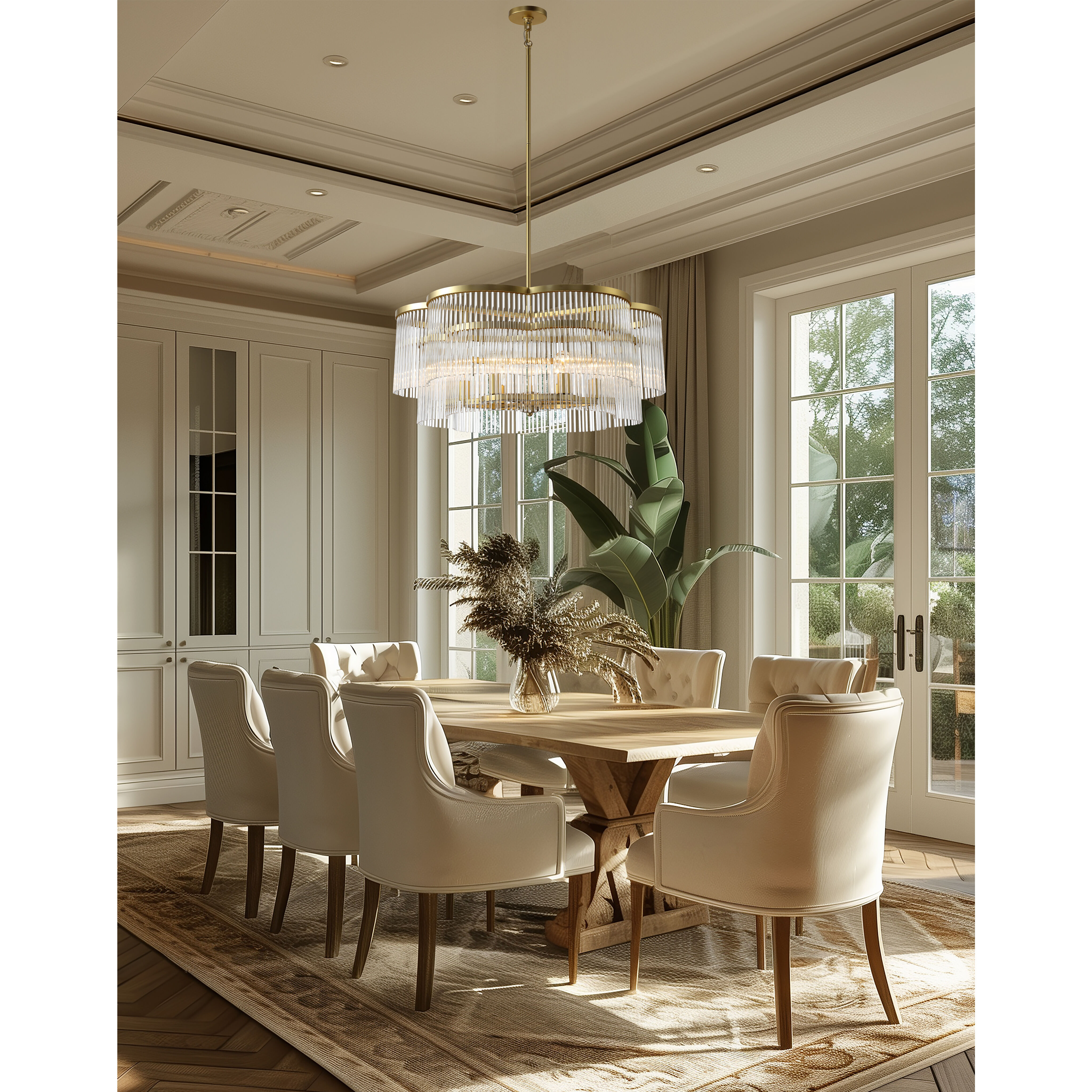 Azura 6 Light 34 inch Heirloom Brass Scalloped Pendant Ceiling Light