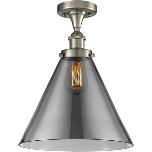 Ballston X-Large Cone LED 8 inch Brushed Satin Nickel Semi-Flush Mount Ceiling Light in Plated Smoke Glass