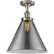 Ballston X-Large Cone LED 8 inch Brushed Satin Nickel Semi-Flush Mount Ceiling Light in Plated Smoke Glass