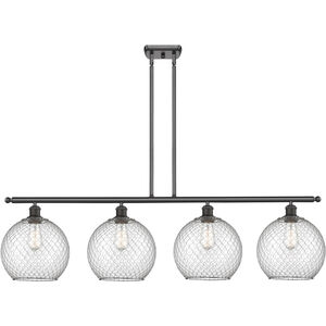 Ballston Large Farmhouse Chicken Wire 4 Light 48 inch Oil Rubbed Bronze Island Light Ceiling Light in Clear Glass with Nickel Wire, Ballston